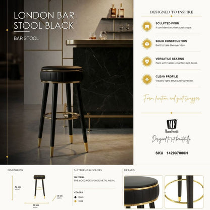 Barkruk London Bar Stool Black Ø 38×74 cm