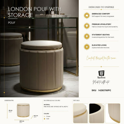 Poef London Pouf With Storage Cream Ø 46,5×44 cm