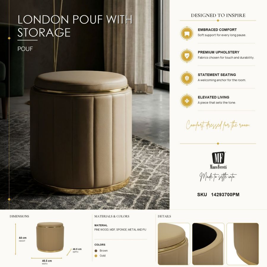 Poef London Pouf With Storage Brown Ø 46,5×44 cm