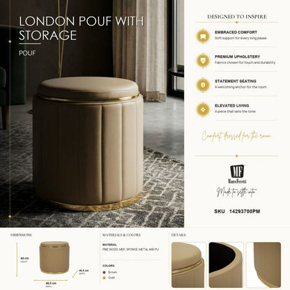 Poef London Pouf With Storage Brown Ø 46,5×44 cm