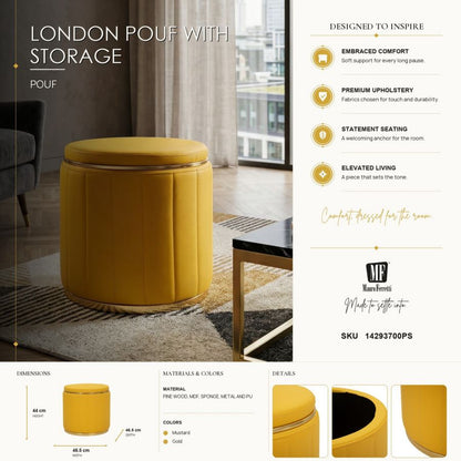 Poef London Pouf With Storage Mustard Ø 46,5×44 cm