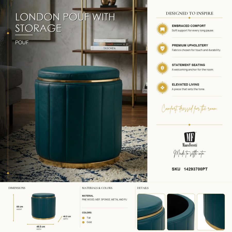 Poef London Pouf With Storage Tail Ø 46,5×44 cm