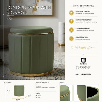 Poef London Pouf With Storage Green Ø 46,5×44 cm