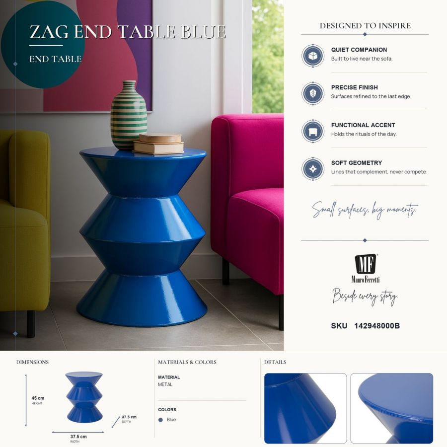 Bijzettafel Zag End Table Blue Ø 37,5×45 cm