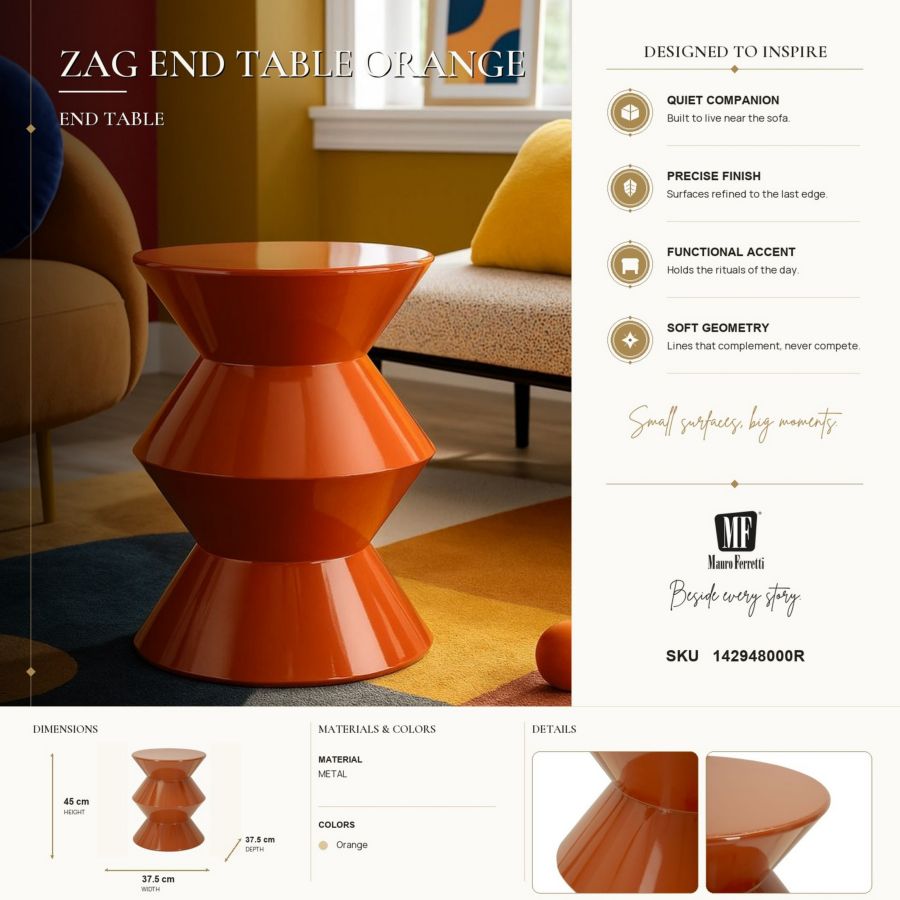Bijzettafel Zag End Table Orange Ø 37,5×45 cm