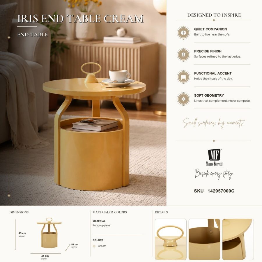 Bijzettafel Iris End Table Cream Ø 44×43 cm