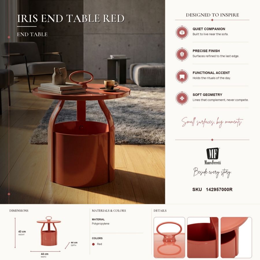 Bijzettafel Iris End Table Red Ø 44×43 cm