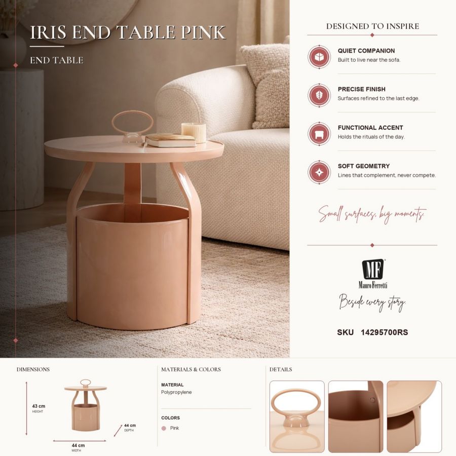 Bijzettafel Iris End Table Pink Ø 44×43 cm