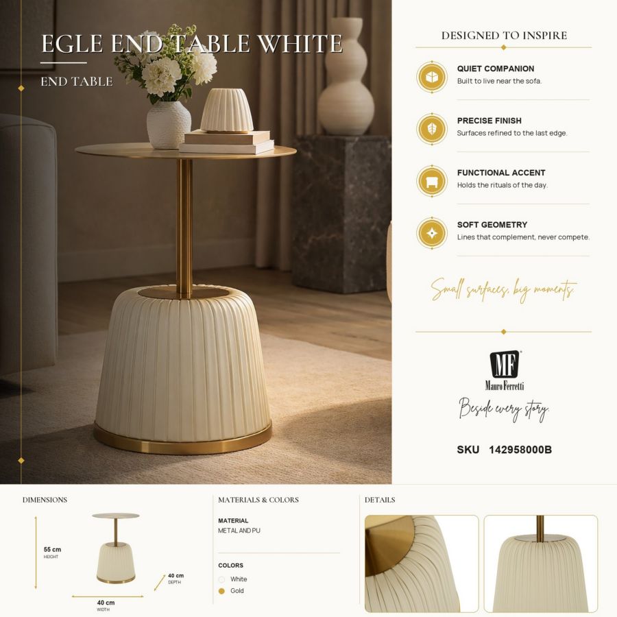 Bijzettafel Egle End Table White Ø 40×55 cm