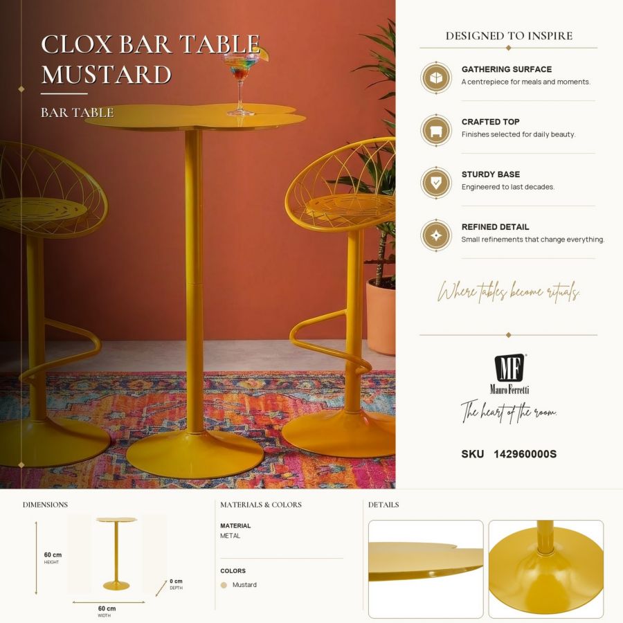 Bartafel Clox Bar Table Mustard Ø 60×103 cm