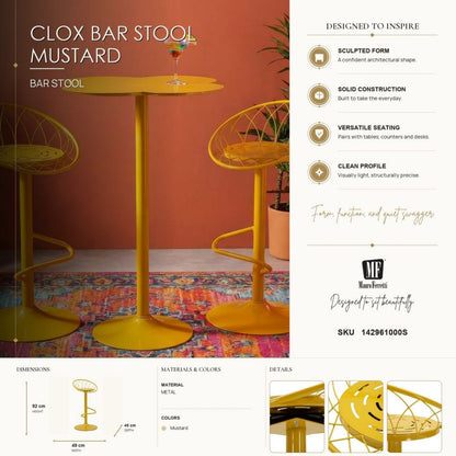 Barkruk Clox Bar Stool Mustard 49×45×92 cm