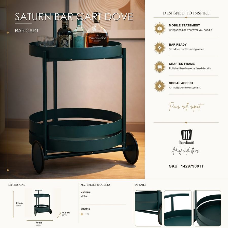 Barwagen Saturn Bar Cart Dove Teal 40×49,5×61 cm