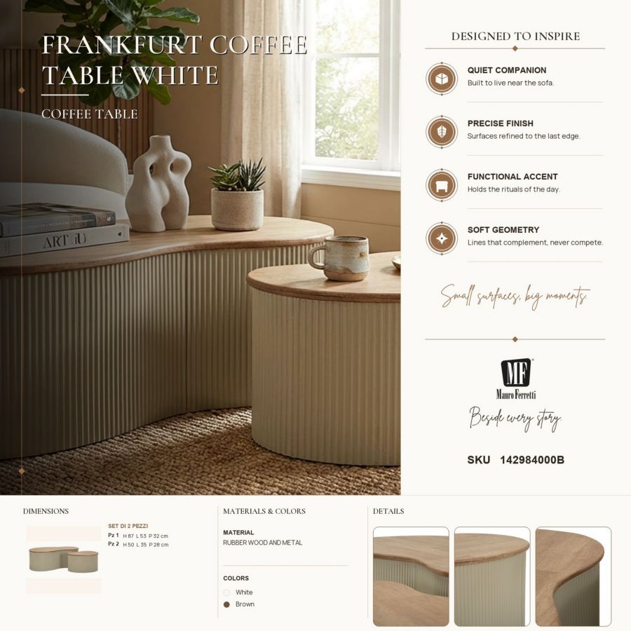 Salontafel Frankfurt Coffee Table White Set 2 Pcs 87×53×32 cm