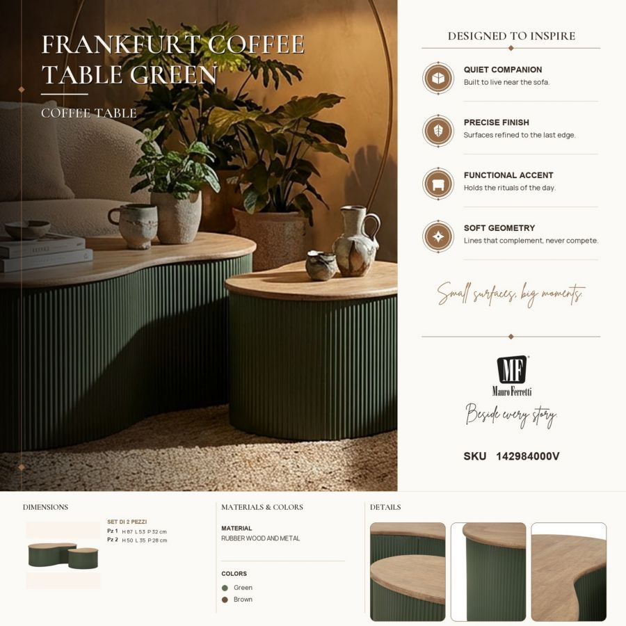 Salontafel Frankfurt Coffee Table Green Set 2 Pcs 87×53×32 cm