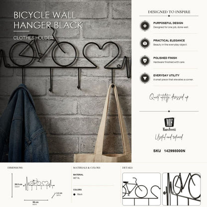 Kapstok Bicycle Wall Hanger Black Nero 59×3,2×26,5 cm