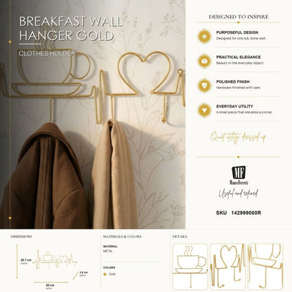 Kapstok Breakfast Wall Hanger Gold 60×3,8×26,7 cm