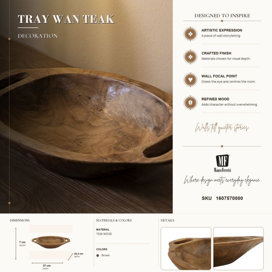 Dienblad Wan Teak 37×26,5×7 cm