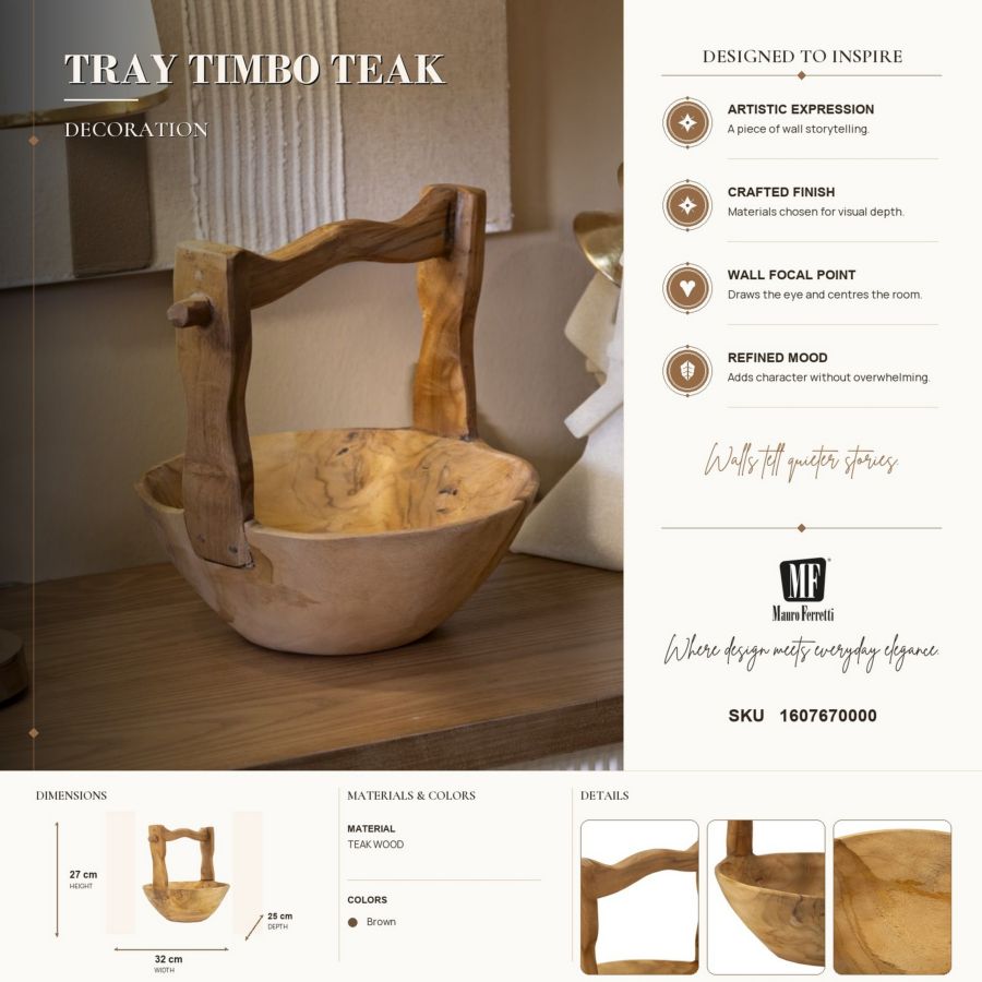Dienblad Timbo Teak 32×25×27 cm
