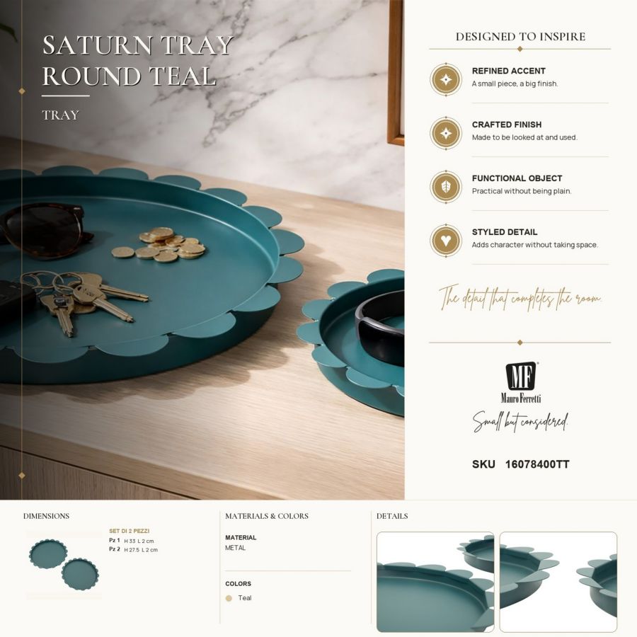 Dienblad Saturn Tray Round Teal Set 2 Pcs Ø 33×2 cm