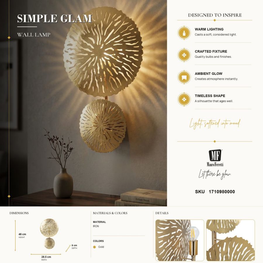 Wandlamp Simple Glam 28,5×8×46 cm