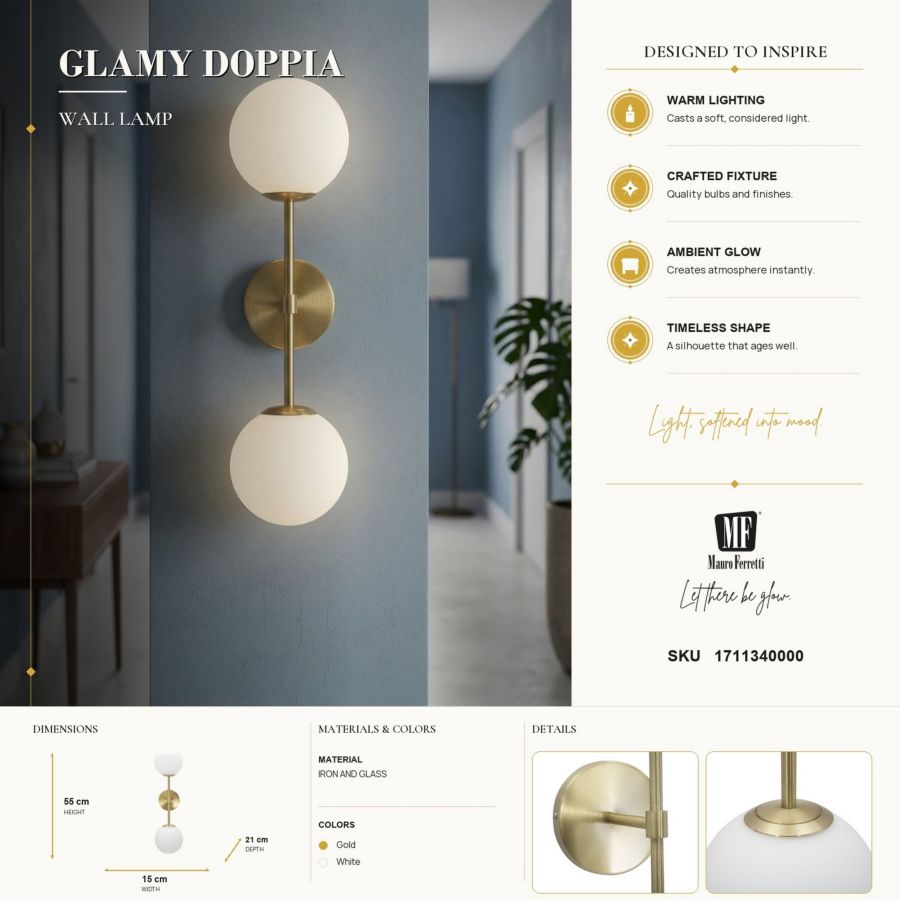 Wandlamp Glamy Doppia 15×21×55 cm