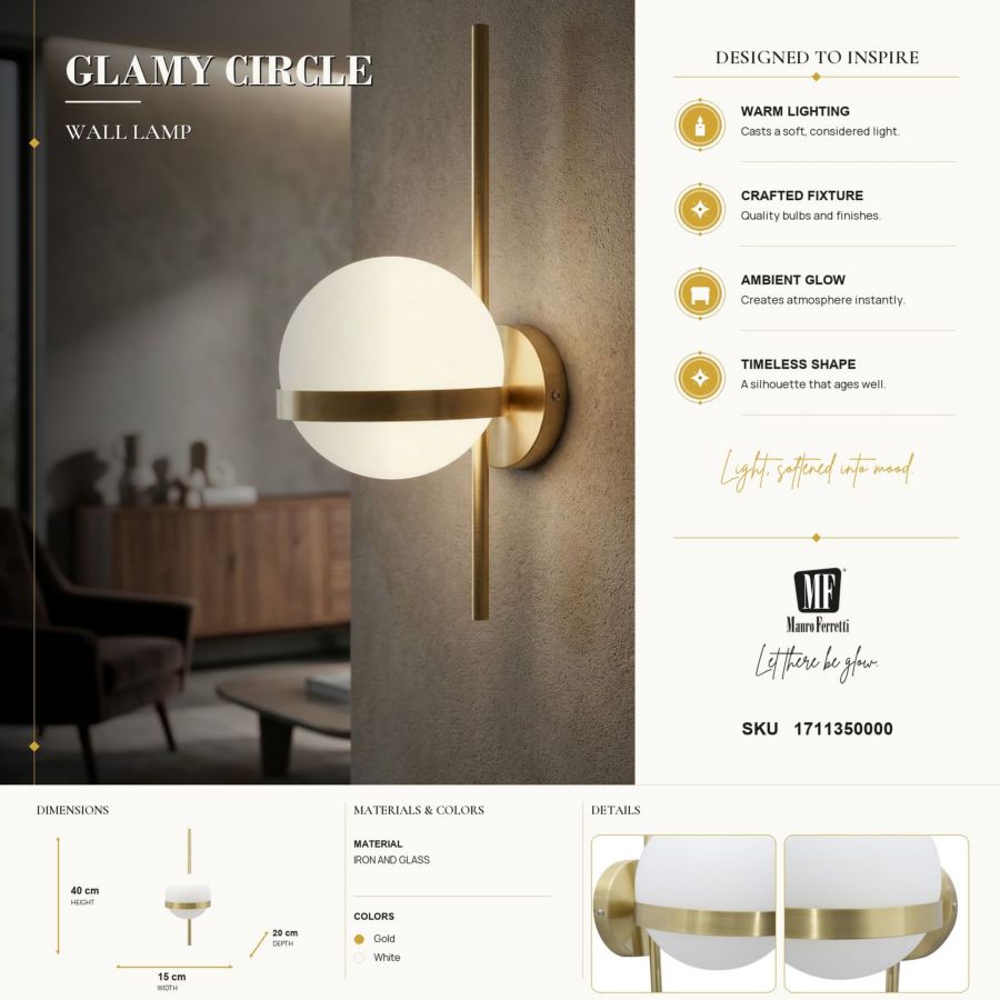 Wandlamp Glamy Circle 15×20×40 cm