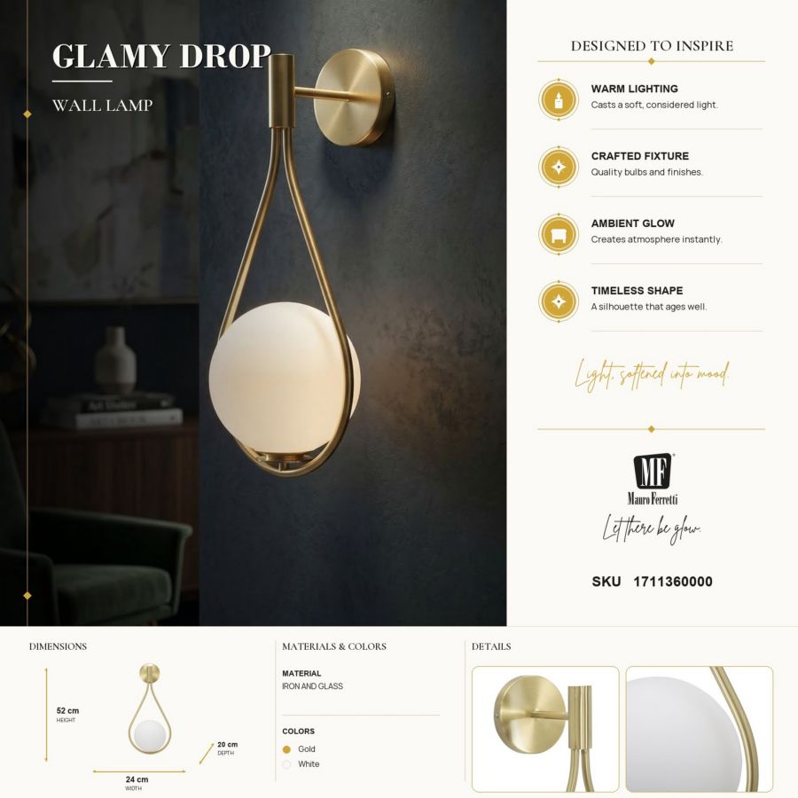 Wandlamp Glamy Drop 24×20×52 cm