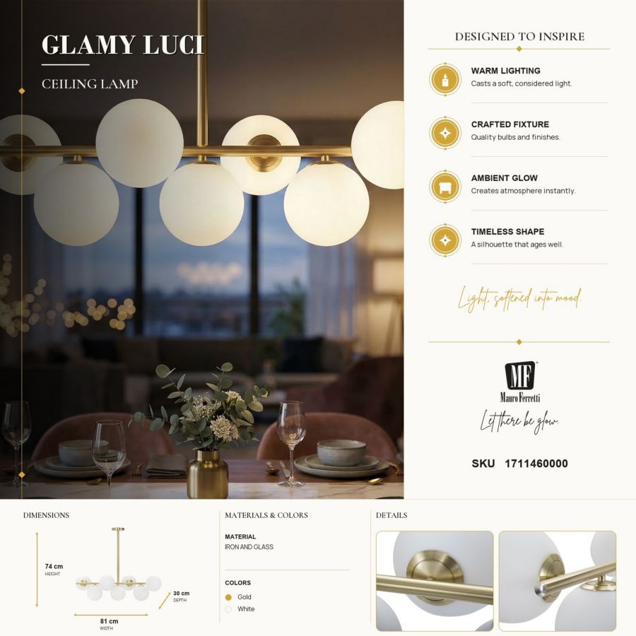 Plafondlamp Glamy 7 Luci 81×30×74 cm