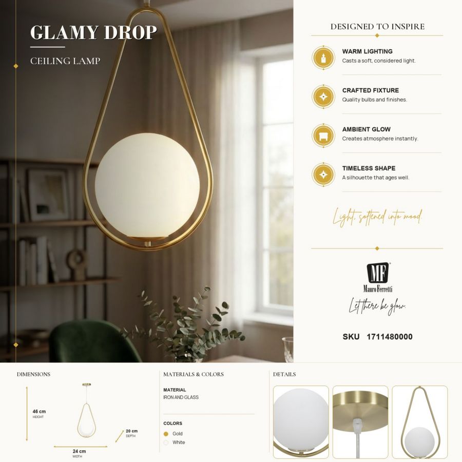 Plafondlamp Glamy Drop 24×20×46 cm