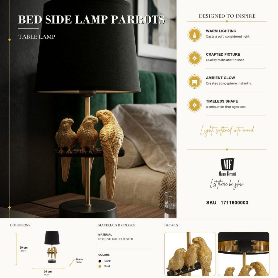 Tafellamp Bed Side Lamp Parrots Ø 20×39 cm