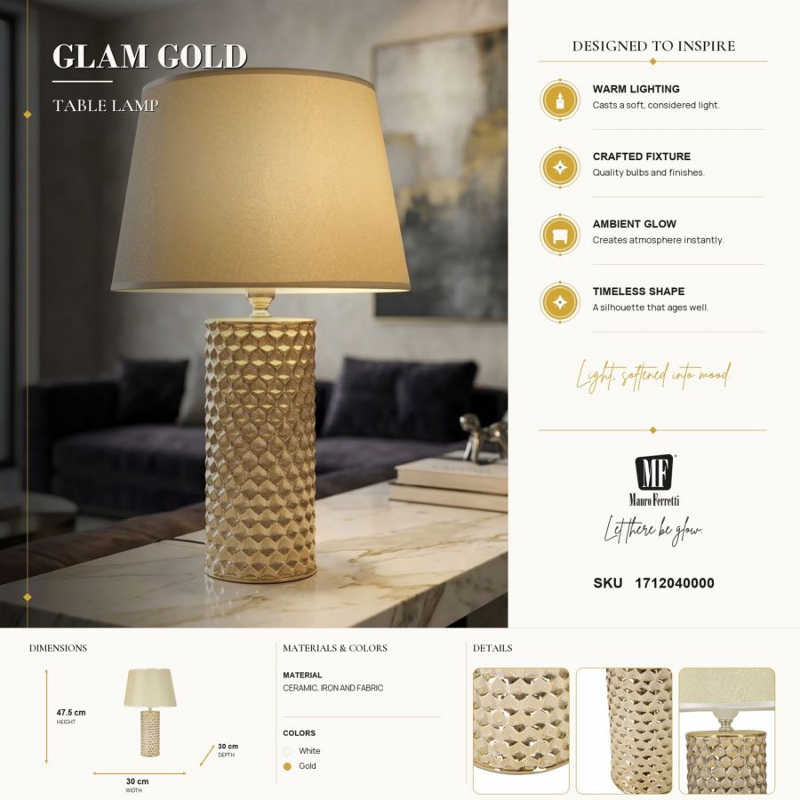 Tafellamp Glam Gold Ø 30×47,5 cm