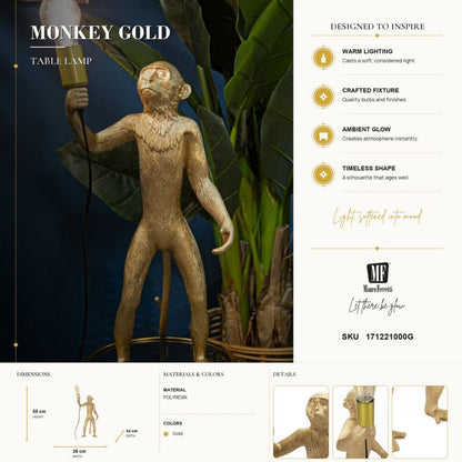 Tafellamp Monkey Gold Ø 26×34×55 cm