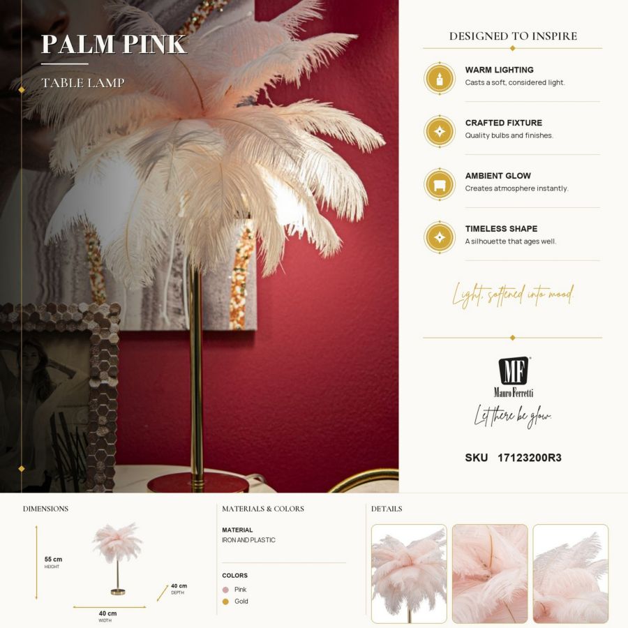Tafellamp Palm Pink Ø 40×55 cm