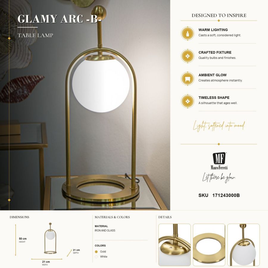 Tafellamp Glamy Arc -b- Ø 21×50 cm