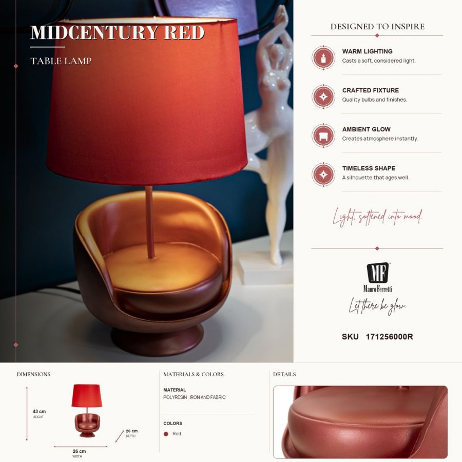 Tafellamp Midcentury Red Ø 26×43 cm