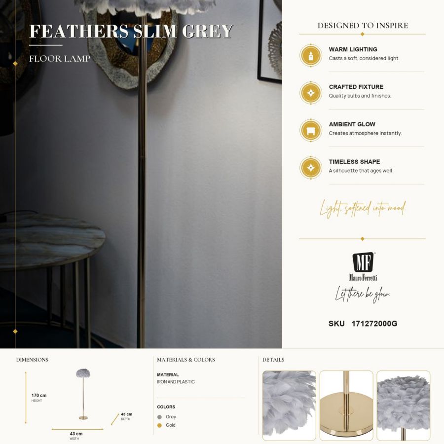 Vloerlamp Feathers Slim Grey Ø 43×170 cm
