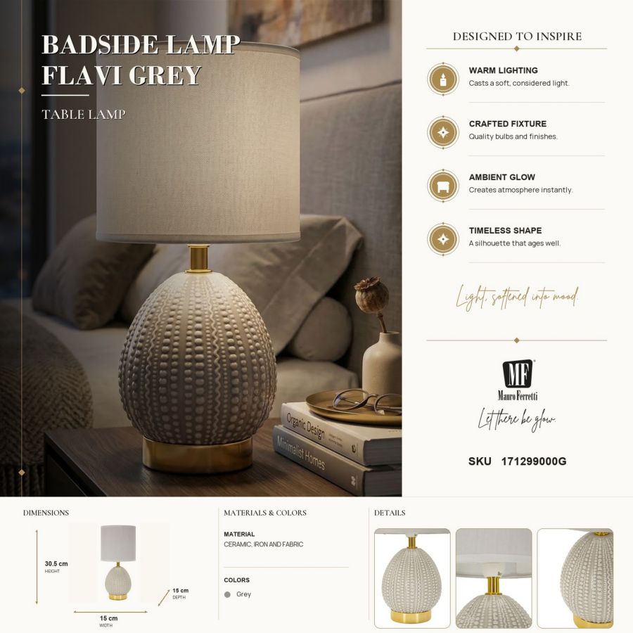 Tafellamp Badside Lamp Flavi Grey Ø 15×30,5 cm