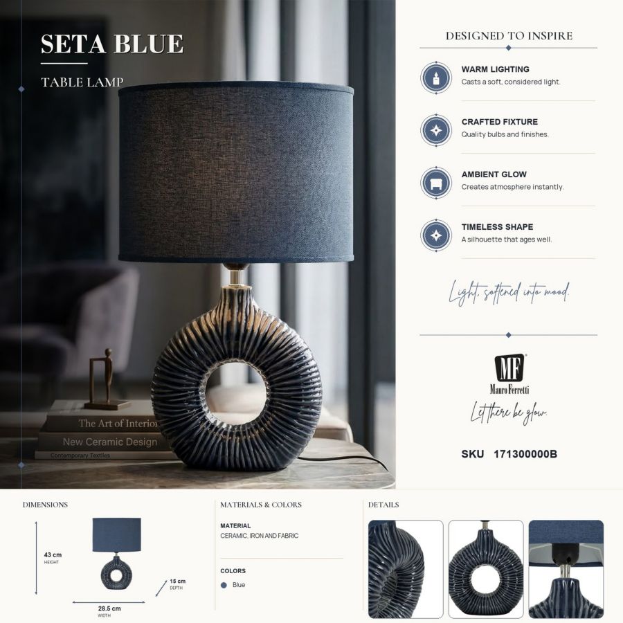 Tafellamp Seta Blue 28,5×15×43 cm