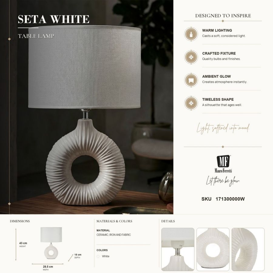 Tafellamp Seta White 28,5×15×43 cm