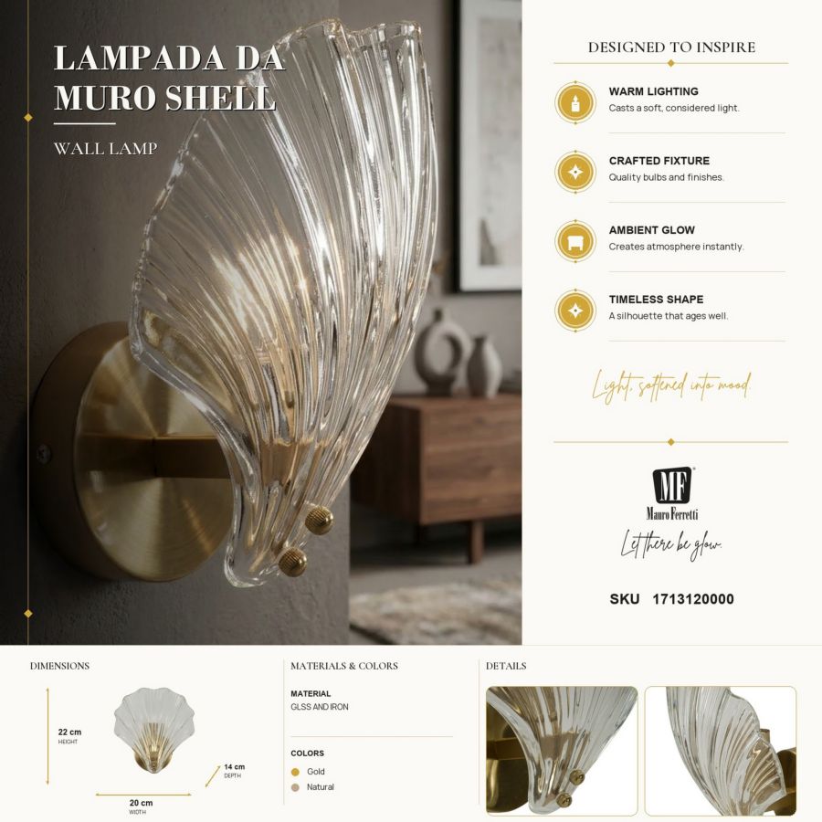 Wandlamp Lampada Da Muro Shell 20×14×22 cm