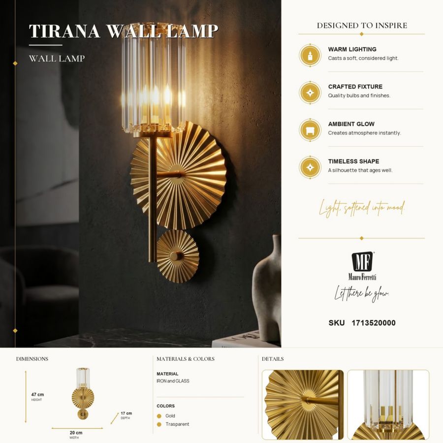Wandlamp Tirana Wall Lamp 20×17×47 cm