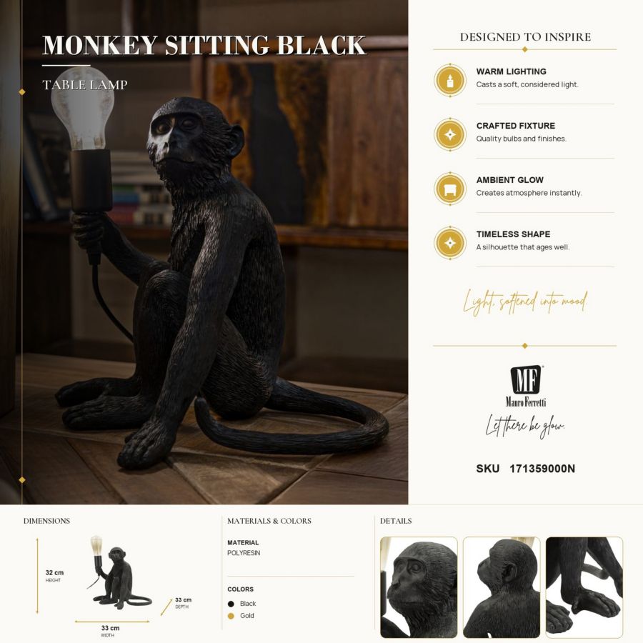 Tafellamp Monkey Sitting Black 33×33×32 cm