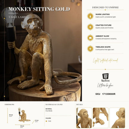 Tafellamp Monkey Sitting Gold 33×33×32 cm