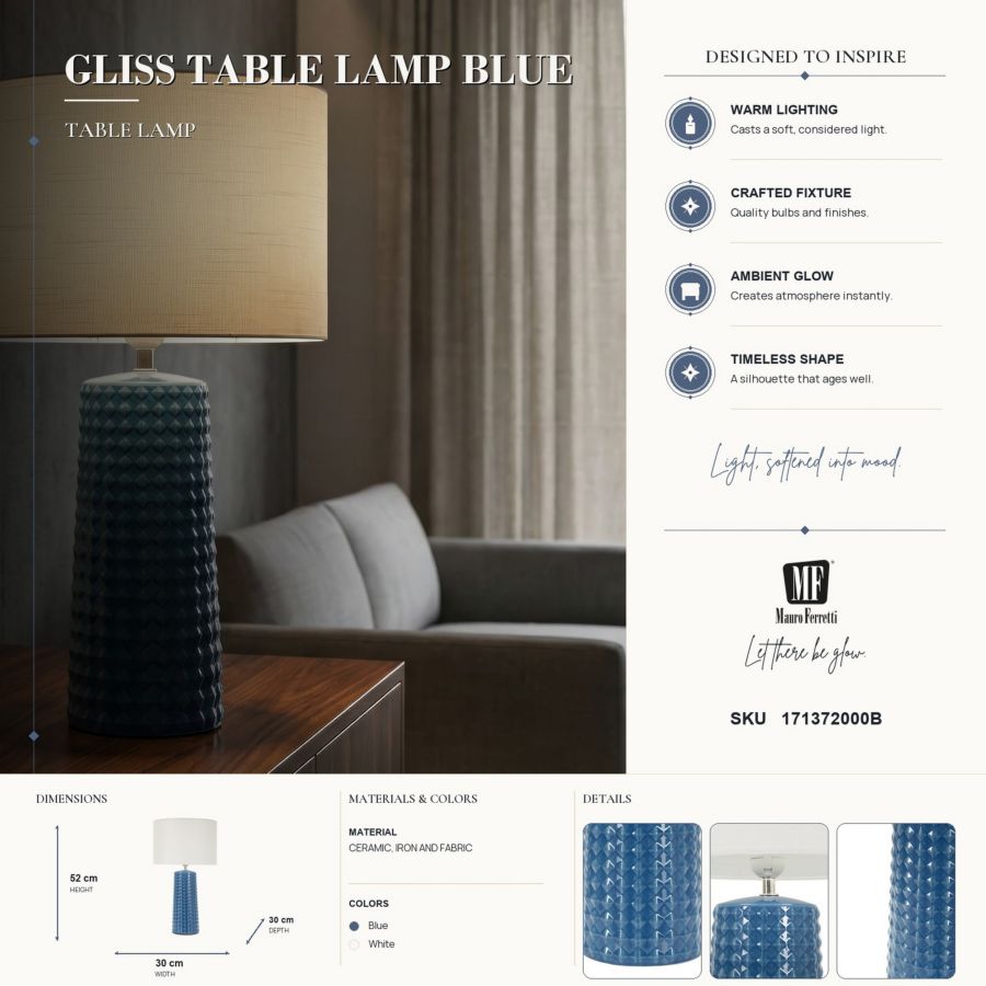Tafellamp Gliss Table Lamp Blue Ø 30×52 cm