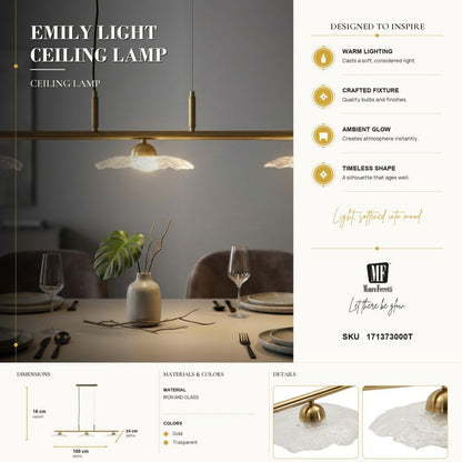 Plafondlamp Emily 3 Light Ceiling Lamp Trasparent Glass 100×24×18 cm