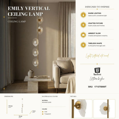 Plafondlamp Emily Vertical Ceiling Lamp Trasparent Glass 15×16×110 cm