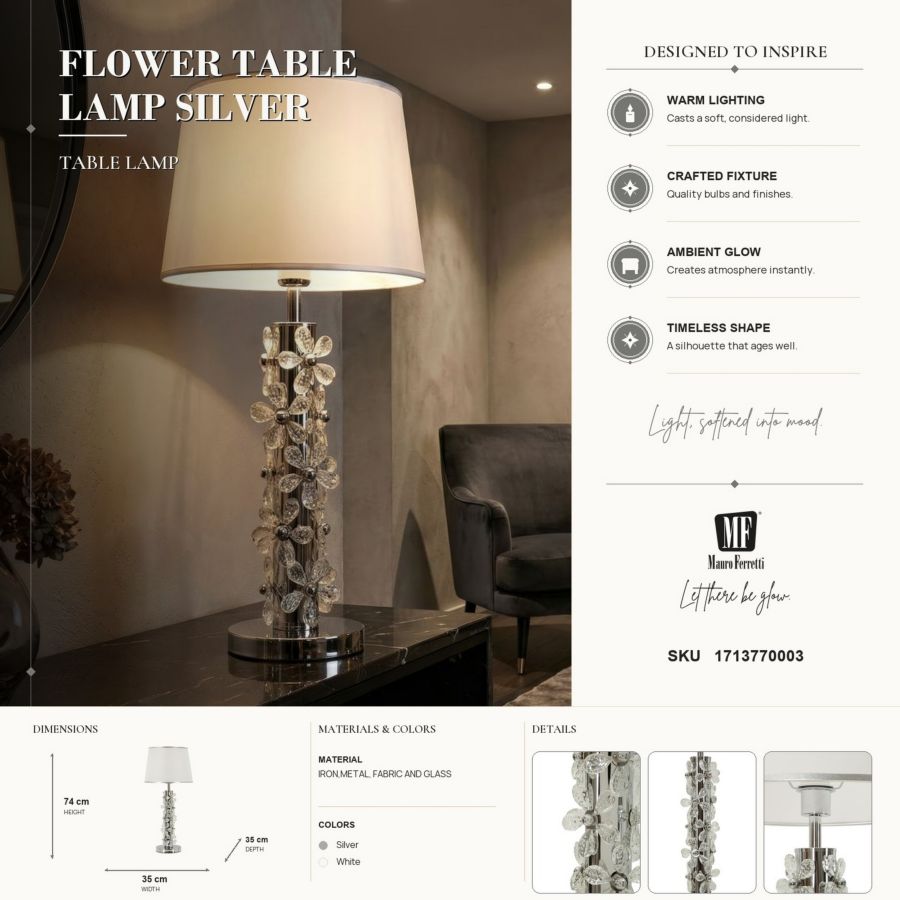 Tafellamp Flower Table Lamp Silver Ø 35×74 cm