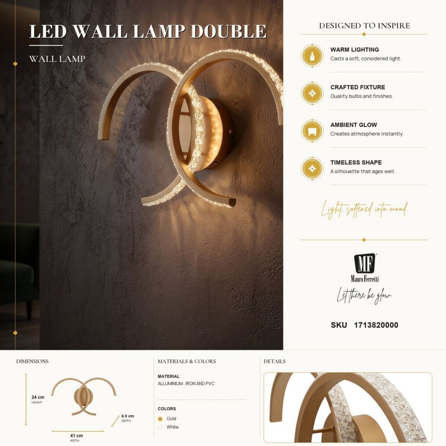 Wandlamp Led Wall Lamp Double C 41×8,5×24 cm