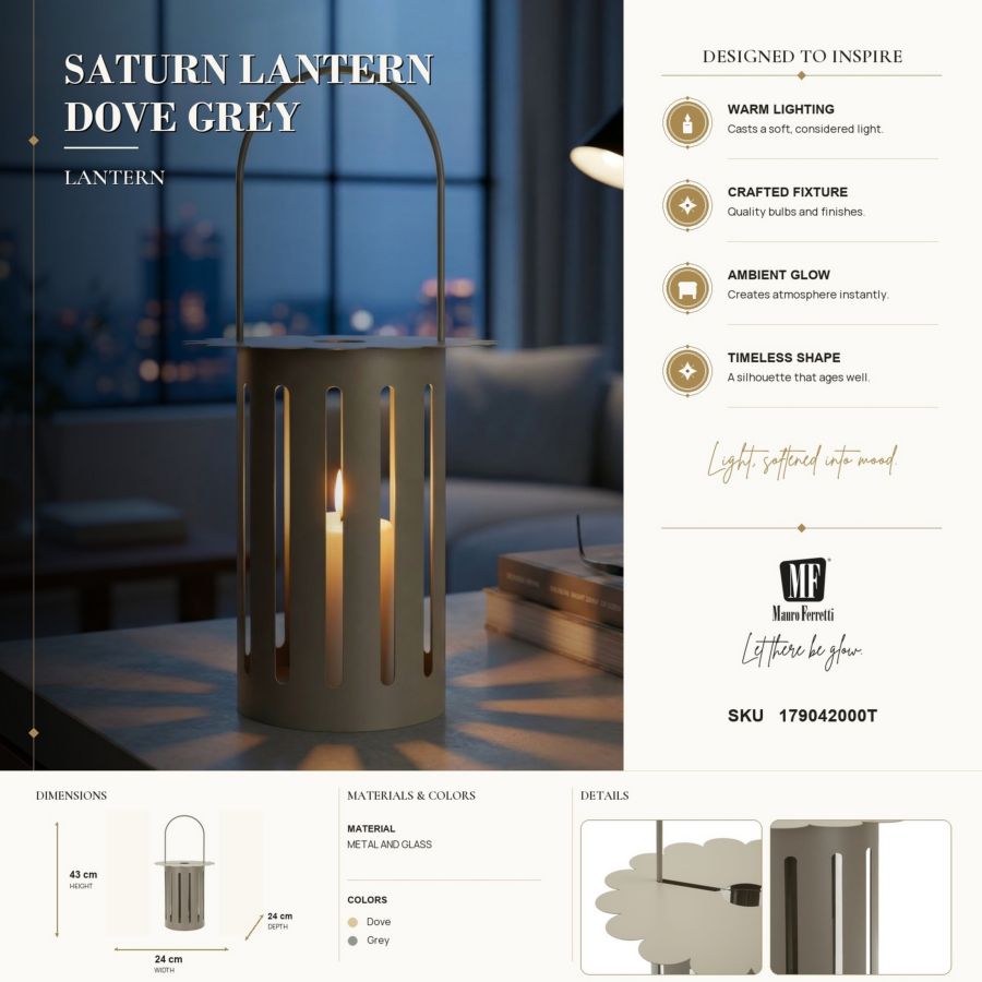Lantaarn Saturn Lantern Dove Grey Ø 24×43 cm