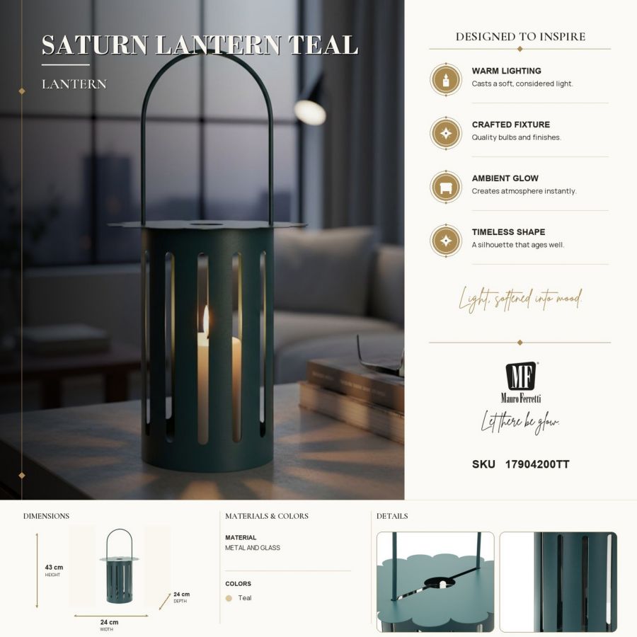 Lantaarn Saturn Lantern Teal Ø 24×43 cm